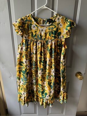 Who What Wear Yellow Floral Ruffle Dress for Women